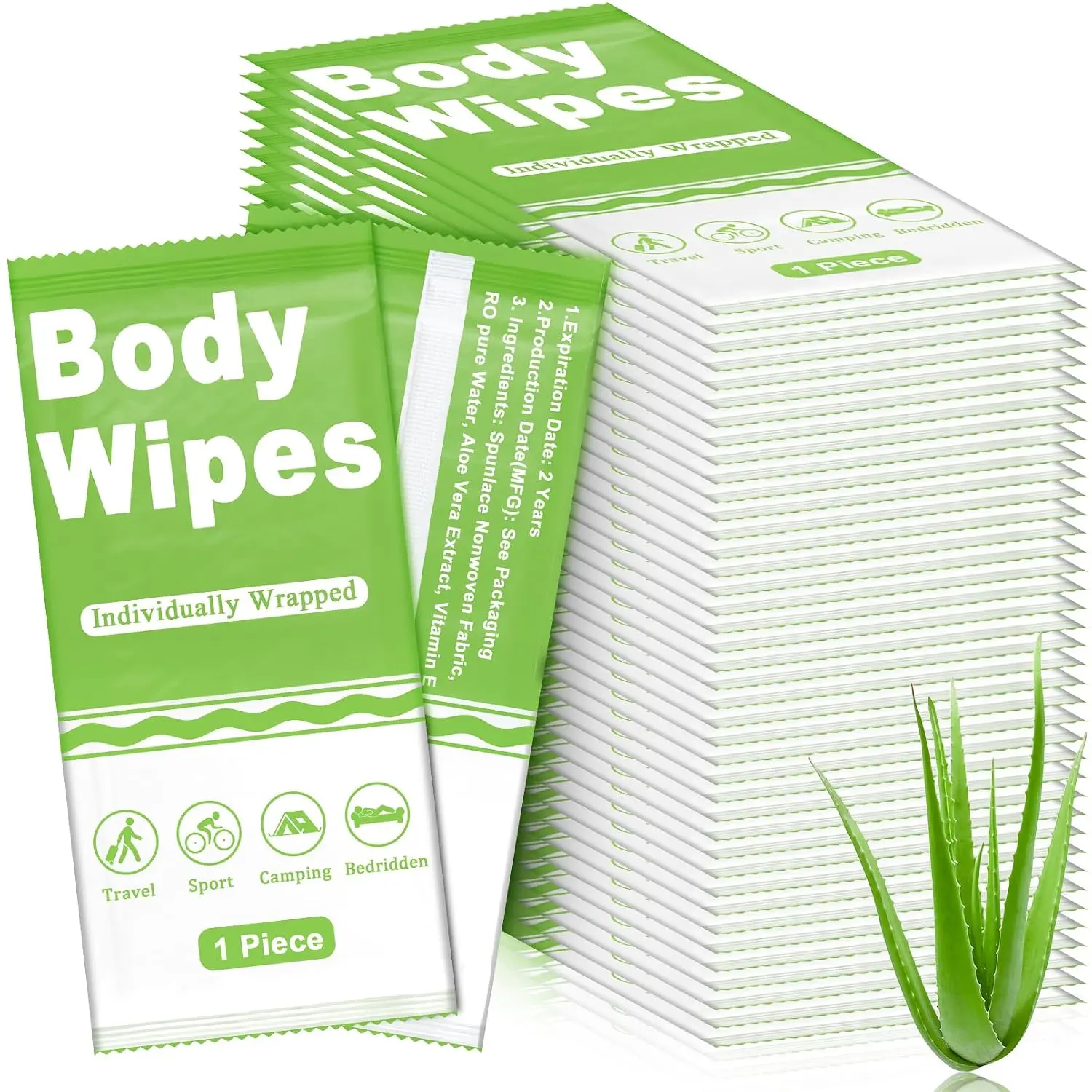 50 Pack  Wipes Individually Wrapped, Disposable  Shower Wipes, No Rinse Bath Wipe for Adults, Disposable Cleansing Wipe for Travel, Gym, Camping, 10.6 x 10 Inch