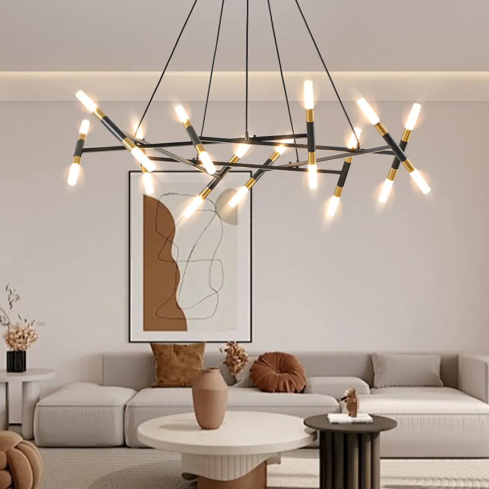41" Modern Black & Gold Branch Chandelier, Adjustable Height Linear Pendant Light with Frosted Glass Tube Shades, Contemporary Ceiling Hanging Light Fixture for Dining Room, Kitchen Island, Living Room, Entryway, Foyer, Bedroom, Bulbs Not Included