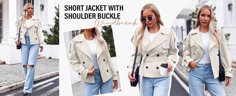 Imily Bela Womens Cropped Trench Coat Casual Double Breasted Short Jacket Fall Fashion Outerwear with Belt Imily Bela Womens Cropped Trench Coat Casual Double Breasted Short Jacket Fall Fashion Outerwear with Belt