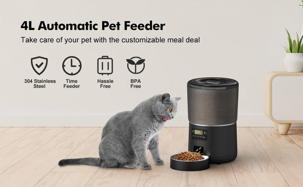 Automatic Cat Feeder 4L Food Dispenser with Graffiti APP Remote WIFI Smart Pet Feeding Supplies for Cats and Dogs