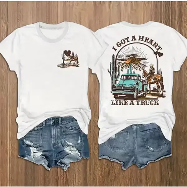 Funny Front and Back Print T-Shirt, Cow Holiday Themed Double-Sided Design Top