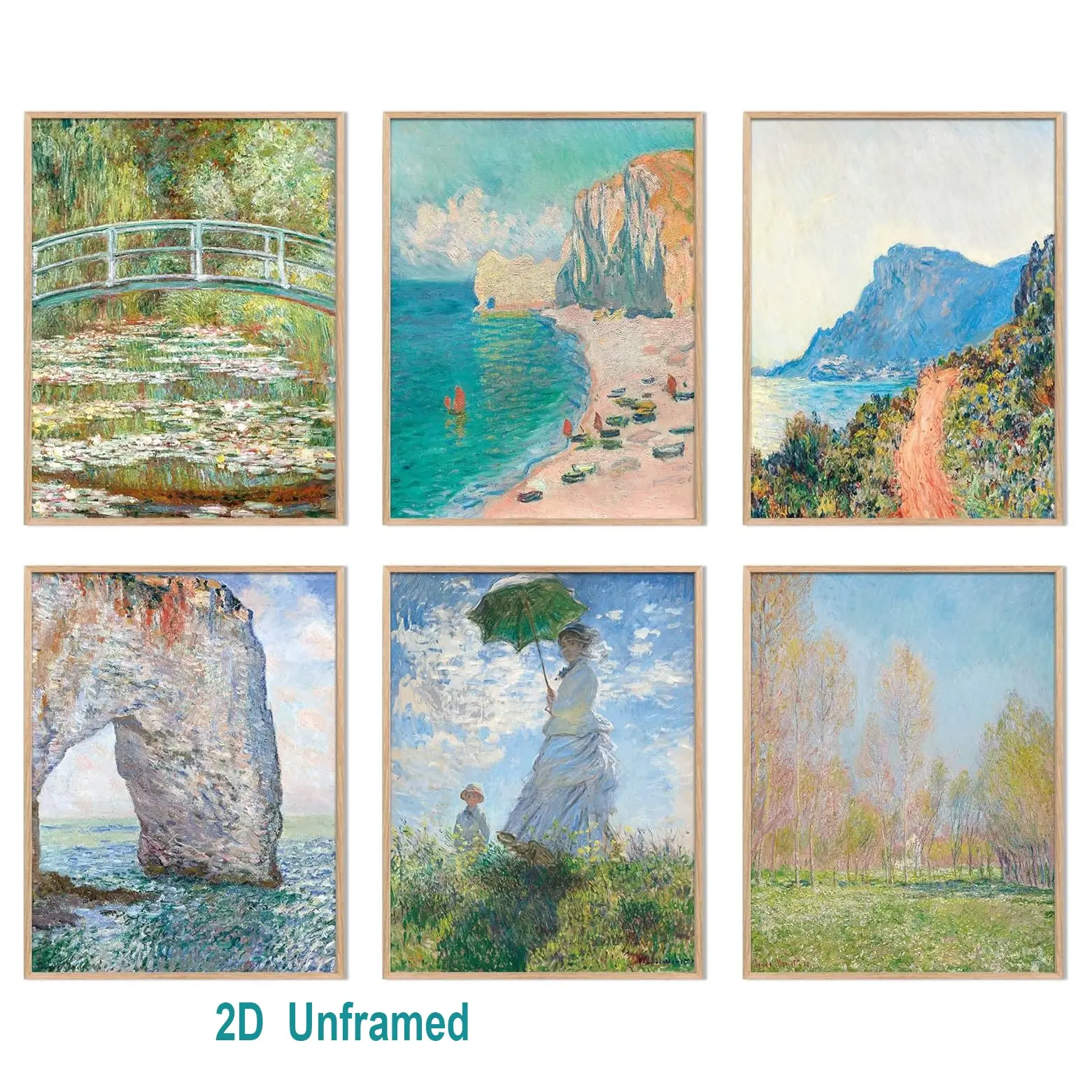 6-piece Frameless Claude Monet Wall Art Reproduction Set, “Water Lilies” Art Collection, Classic Masterpiece, Aesthetic Posters for Room Decor, Vintage Canvas Prints