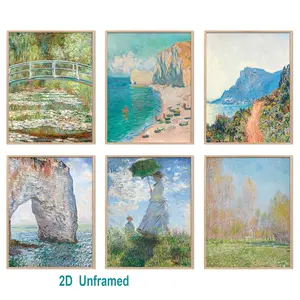 6-piece Frameless Claude Monet Wall Art Reproduction Set, “Water Lilies” Art Collection, Classic Masterpiece, Aesthetic Posters for Room Decor, Vintage Canvas Prints