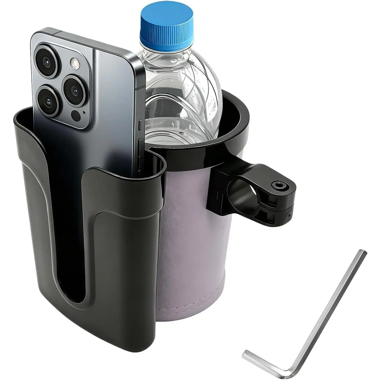 Cup Holder,  Handlebar Water Bottle Holders with Cell Phone  Holder,  Drink Bottle Cage for   Scooter  Walker  (Black & Gray)