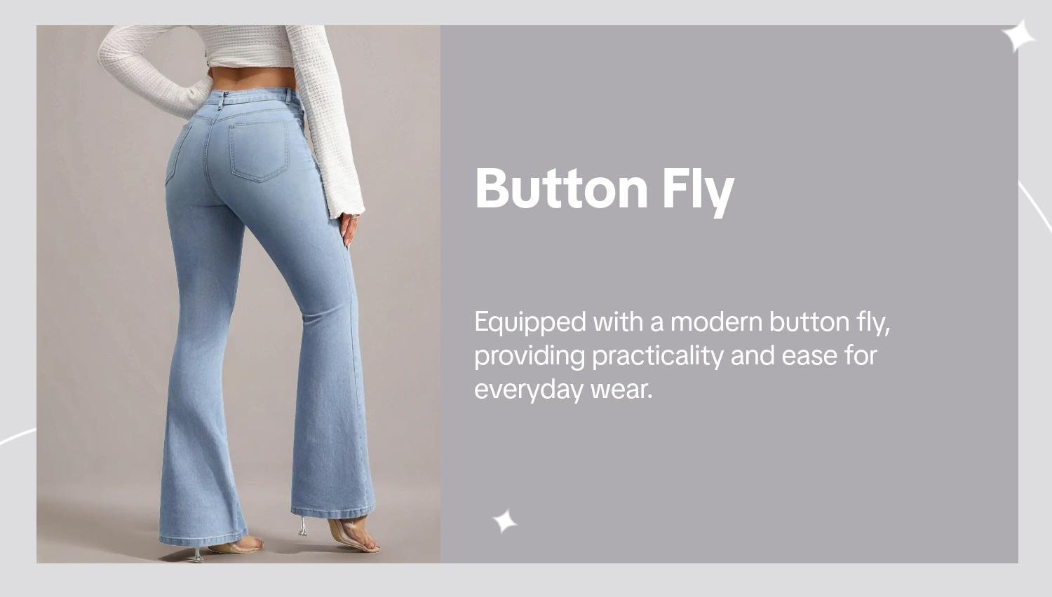 Gilipur Y2k Women's High Waist Flare Leg Jeans, Casual Button Fly Pocket Design Bell Bottom Denim, Women's Bottoms for Daily Wear, Fashionable and Versatile Women's Everyday