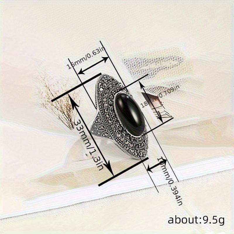 925 Sterling Silver Vintage Retro Cocktail Statement Ring Black Agate / Onyx / Obsidian Ring with Black Cubic Zirconia Surrounded Decor, Antique Silver Big Black Stone Ring Victorian Style Jewelry for Women and Men
