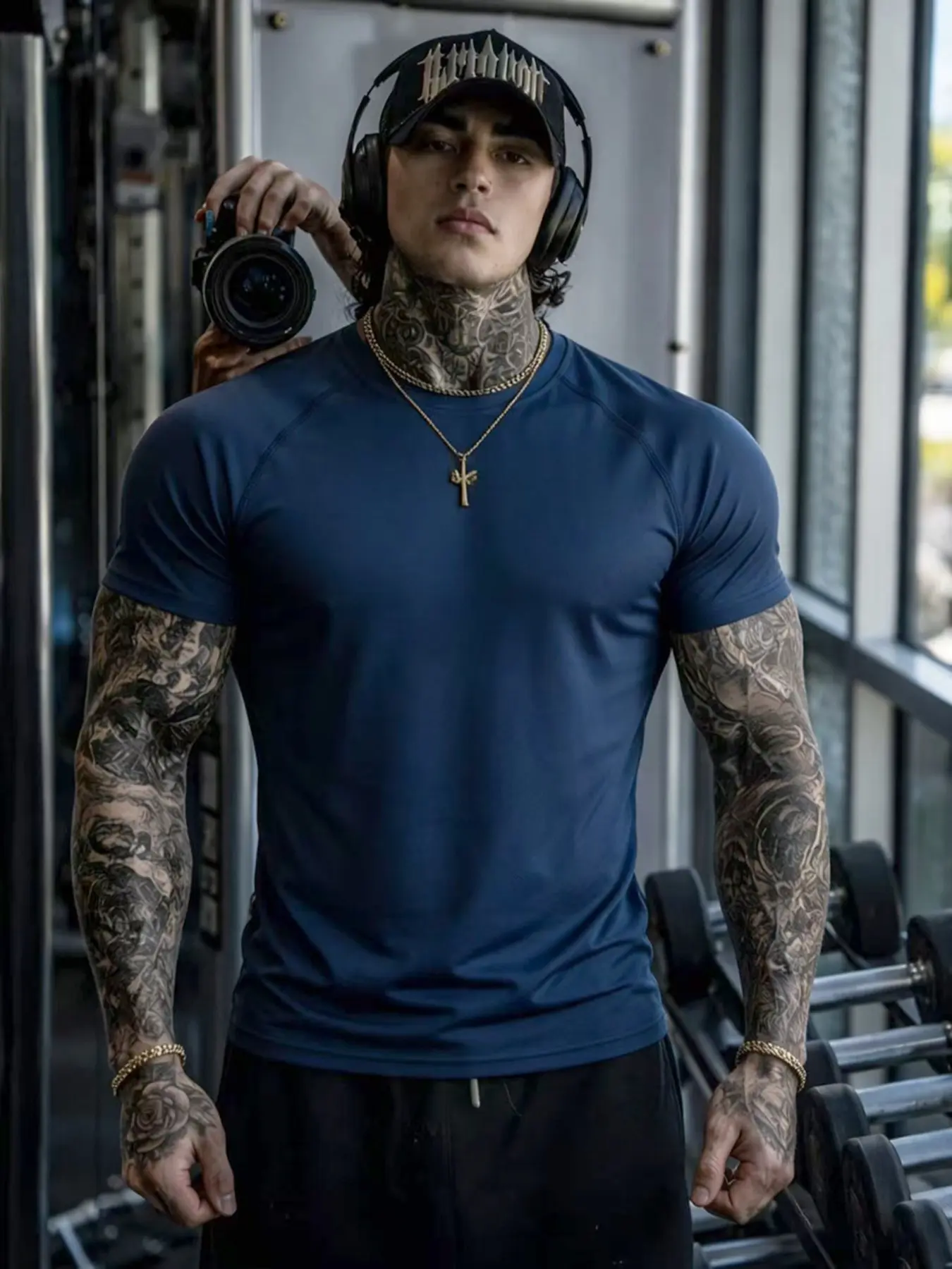 Men's European Style Solid Color Raglan Tight Fitness Short Sleeve T-Shirt, High Stretch Ice Silk Quick-Dry Moisture-Wicking Fabric, Gym Training Top