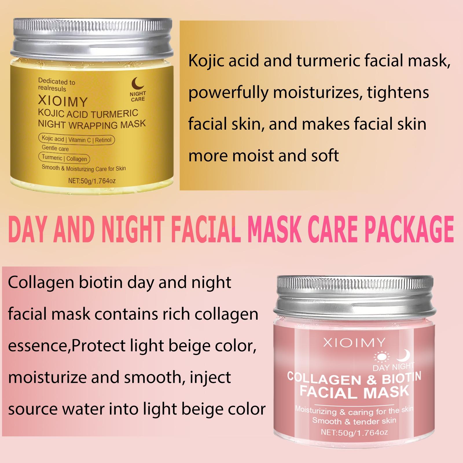 2pcs Collagen Face Mask Biotin Kojic Turmeric Night Day Mask Set, Rich in Collagen Essence, Hydrating & Smooth Skin, Adds Vitality & Glow, Moisturizing Beauty Mask, Gel Mask, Facial Mask, Collagen Masks