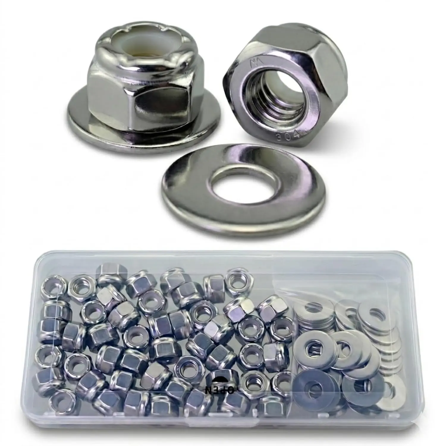 1/4"-20 Lock Nuts & 1/4" Stainless Steel Flat Washers Set, 100 Pack (50 Nuts + 50 Washers), 5/8" OD, 18-8 (304) Stainless Steel – Anti-, Heavy Duty Fasteners