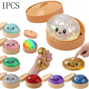 Glitter Dumpling Squishy with Box, Soft Sensory Squeeze Fidget Toy for Stress Relief, Mystery Glitter Dumpling Squishies, Anxiety Relief Decompression Dough Toy,Dumpling blind box