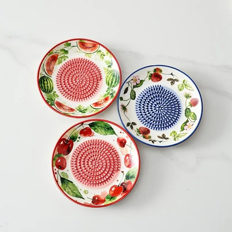 Ceramic Grater, Food Grinder, Garlic Mincer, Hand-Painted Ceramic, Quick Garlic Paste, Ginger, Spices, Multi-Use, Home Cooking, Camping