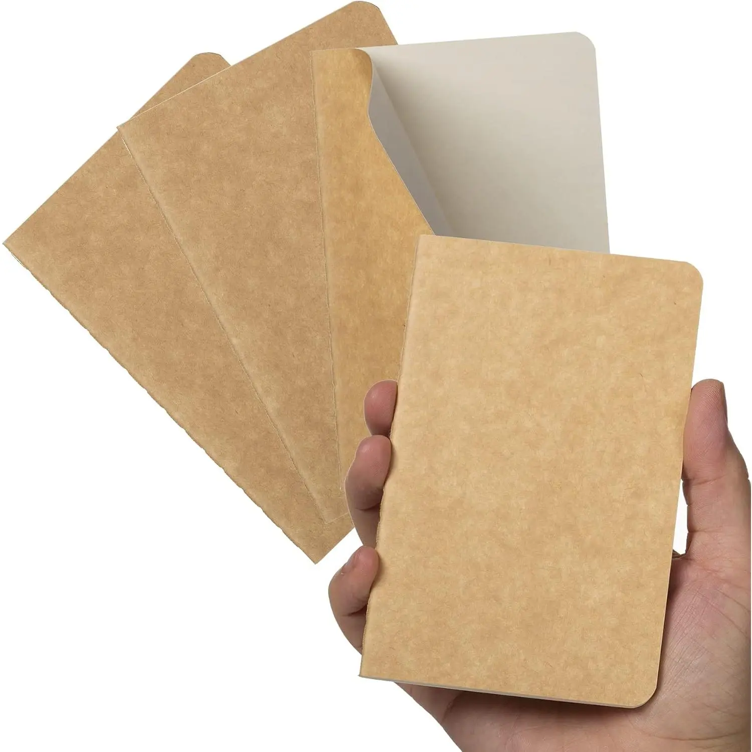 Pocket Notebook, 4 Pack Softcover Small Notebook for Taking Notes, Plain Paper, 30 Sheets, 3-1/2” x 5-1/2”,  Brown Cover