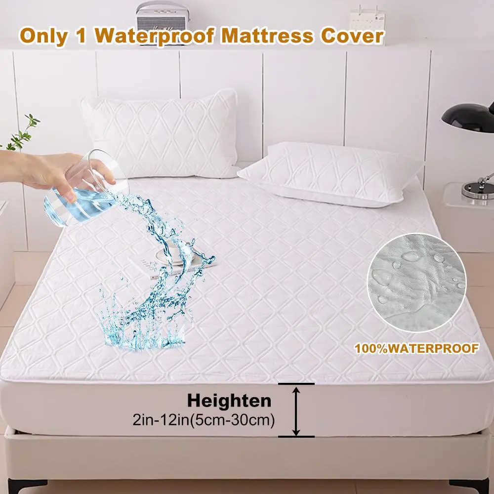 Mattress Cover Waterproof Non-Slip Breathable Fabric for Enhanced Comfort in All-Sizes (Twin/Full/Queen/King) Machine Washable