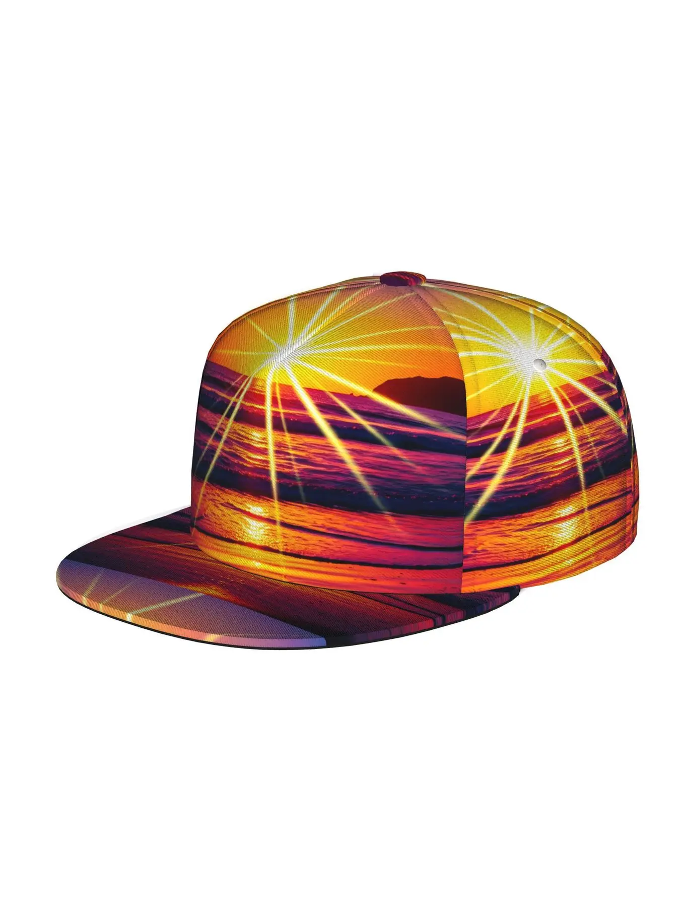 Beach Sunset, Men Women Unisex Flat Brim Baseball Cap, Hip Hop Streetwear Snapback Trucker Hat for Skateboarding Dance Outdoor Sports, Adjustable Punk Style Sun Hat Snapback