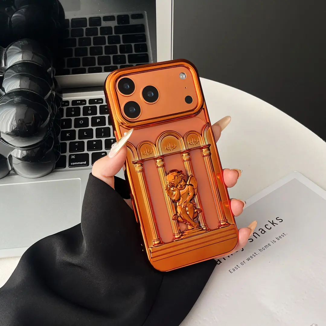 3D Hollow-Out Cooling Angel Electroplated Non-Metal Protective Smartphone Casing - Customized American Retro Cellphone Accessory with Comfortable Grip for iPhone 17 Pro Max, 16 Pro (Full Protection), 15 (Simple Style), 14/13 (Breathable Design), Multi-Mod