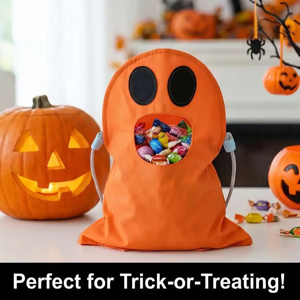 Halloween Ghost Drawstring Candy Bag, Reusable Trick-Or-Treat Pouch, Halloween Party Gift Bag, Costume Prop