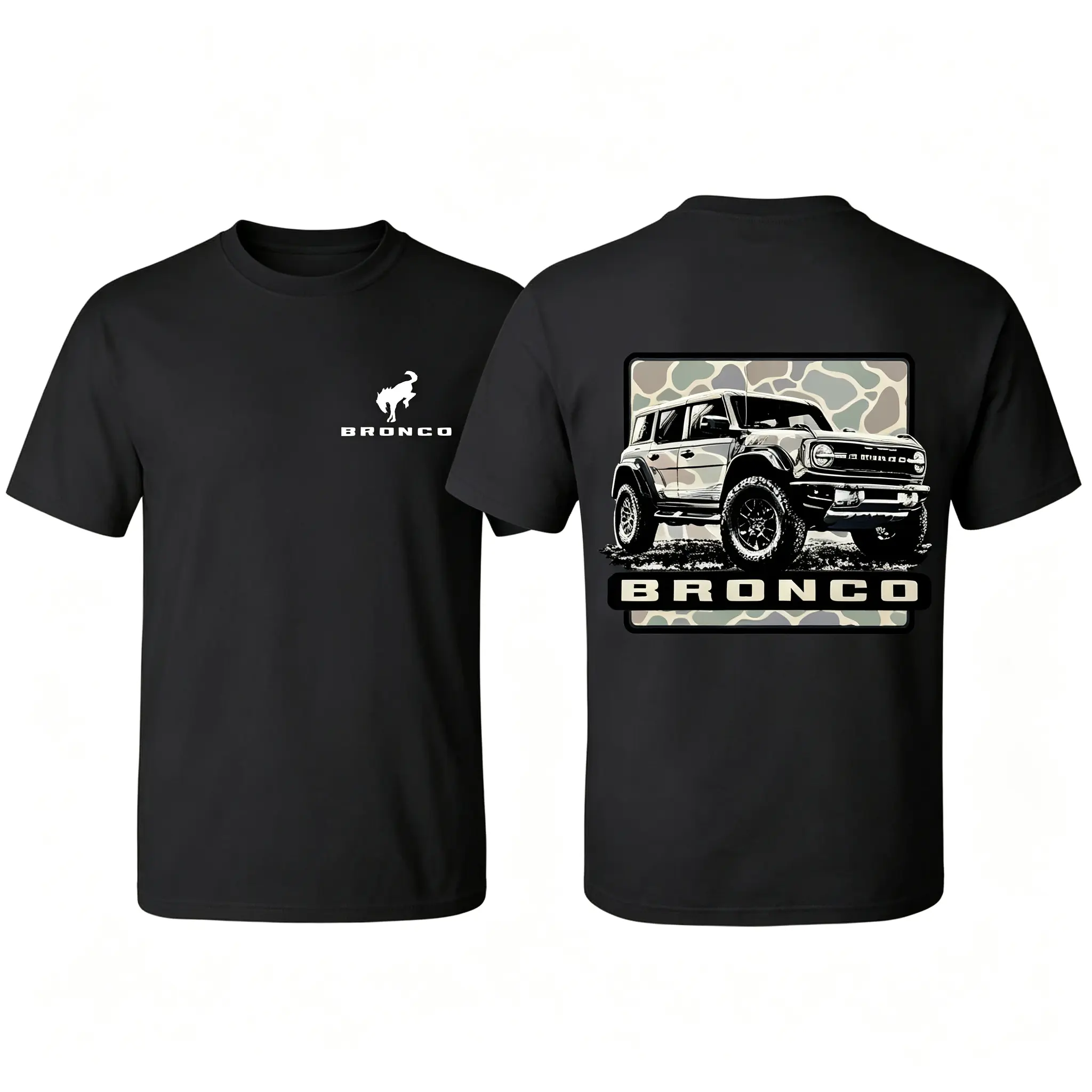 Ford Bronco Camo Graphic Tee (Viral) Off-Road Truck Shirt 180g 100% Cotton 2-Sided T-Shirt Camo Bronco Graphic Unisex Casual Streetwear Short Sleeve Gift for Off-Road Drivers & Truck Lovers TikTok Shop Deals