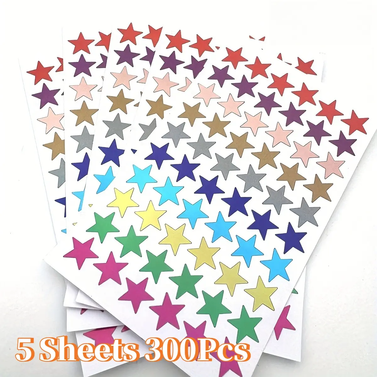 5 Sheets 300Pcs Gold & Rainbow Star Stickers Metallic Holographic Shiny Self-Adhesive Decor Labels For School Students Campus Season Journal Scrapbook Card Making Gift Wrapping Planner DIY Craft Holiday Birthday Decor