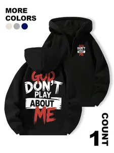 Men Women Unisex Oversized Drop Shoulder Half Zip Hoodie Thick Fleece Front Back Matching Rough Brush Graffiti Slogan God Don’t Play About Me Print Streetwear Pullover Sweatshirt For Campus Daily Travel Street Selfie Couple Outfit