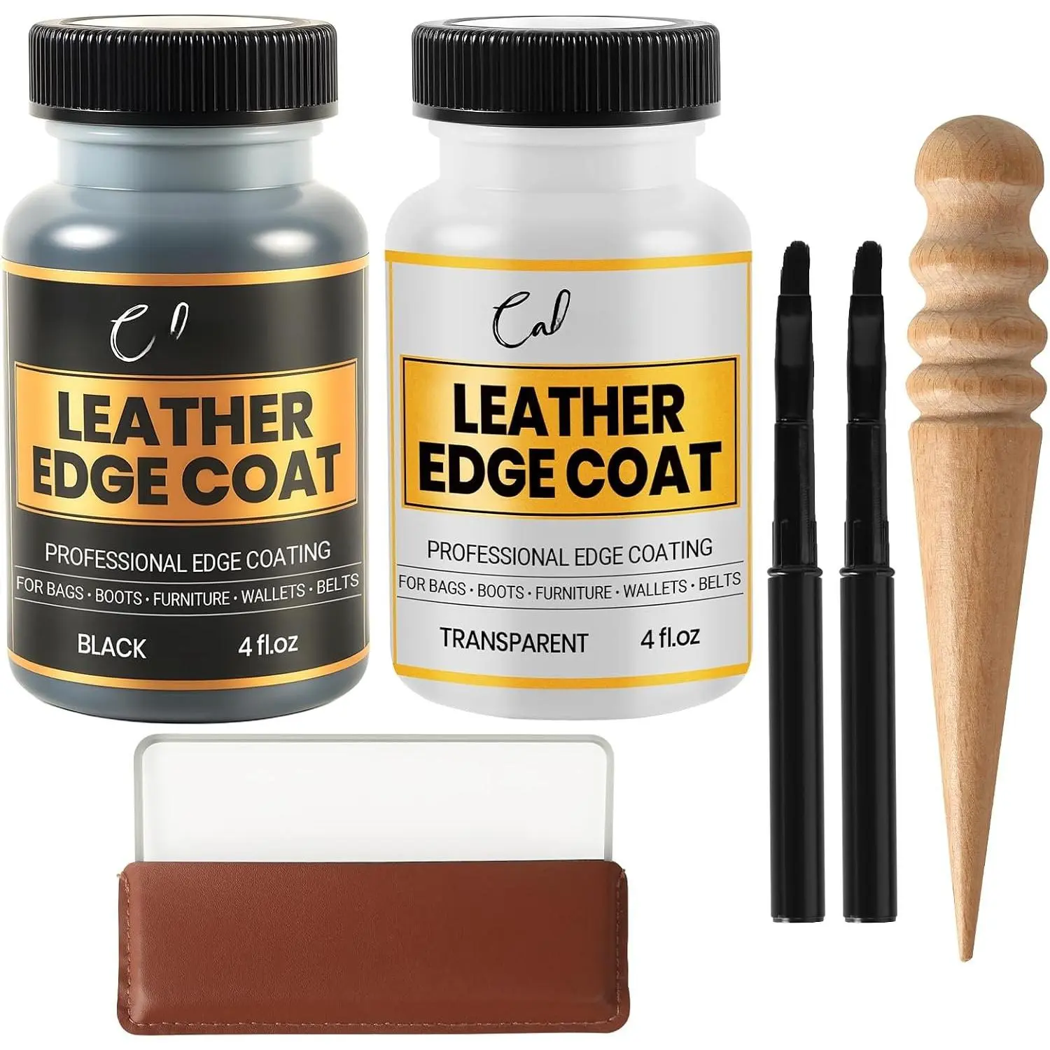 Leather  Coat Kit, Black & Clear   with Adjustable Precision Applicator,  Burnisher Tool & Glass Slicker, Leather  Finishing System for Leathercraft