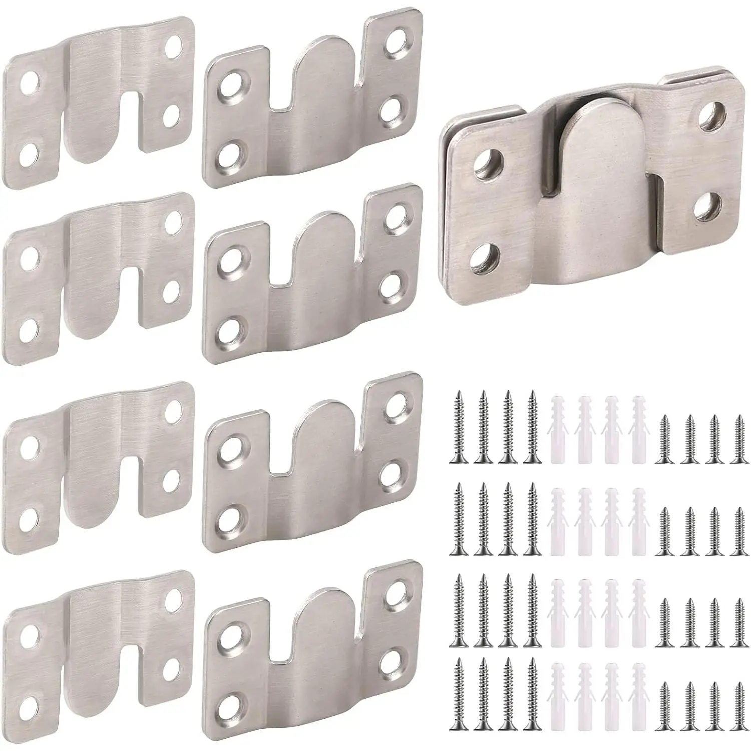 4-Pair Rustproof Black Stainless Steel Interlocking Flush Mount Brackets - Heavy-Duty Fasteners for Photo Frames, Furniture Connectors, Headboards, Wall Mounts
