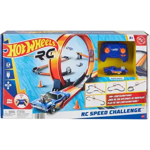 Hot Wheels Toy Car RC Set with 1:64 Scale Remote-Control Vehicle & 30+ Pieces of Race Track to Create Multiple Configurations