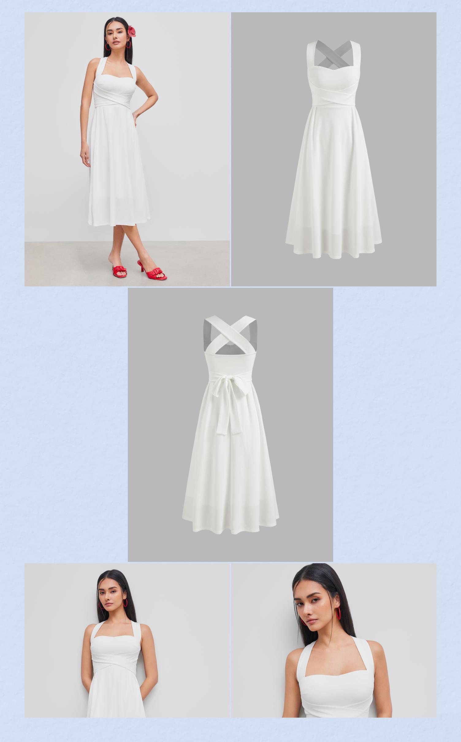 Cider [3 colors, size 0-10] Square Neck Solid Criss Cross Ruffle Midi Dress  SwimWeek - TikTok Shop