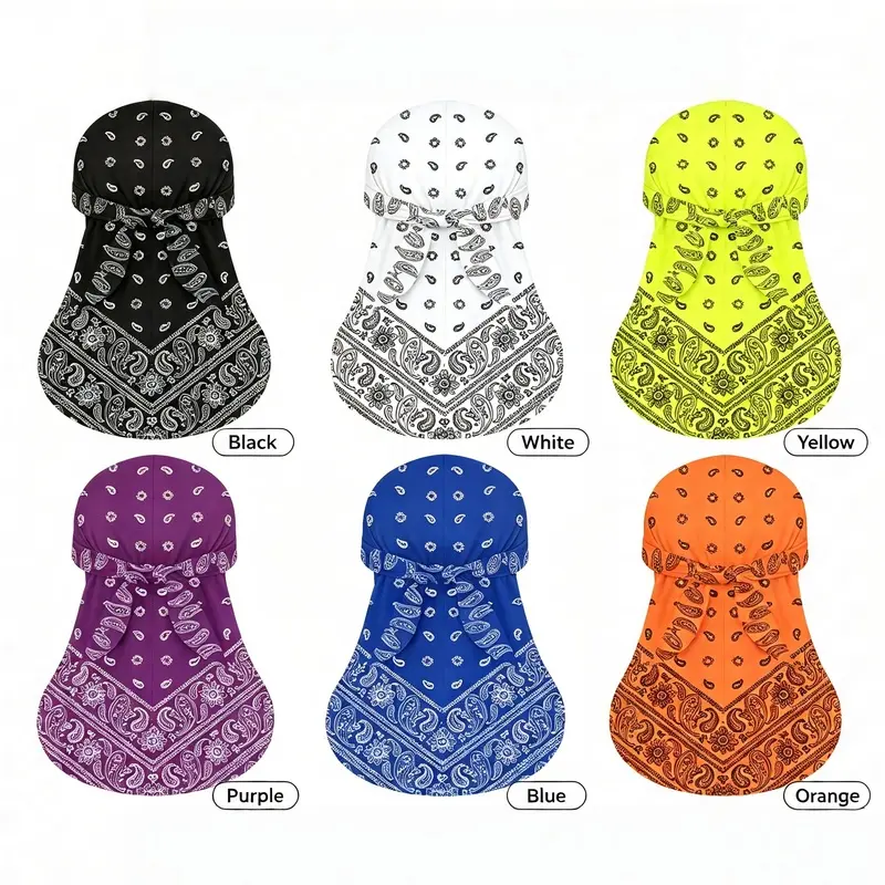 Paisley Print Quick Dry Cycling Skull Cap with Tie Straps, UV Protection Helmet-Friendly Hat, Helmet Compatible UV Protection Breathable Sports for Riding Hiking, Breathable Outdoor Sports Head wrap for Men Women