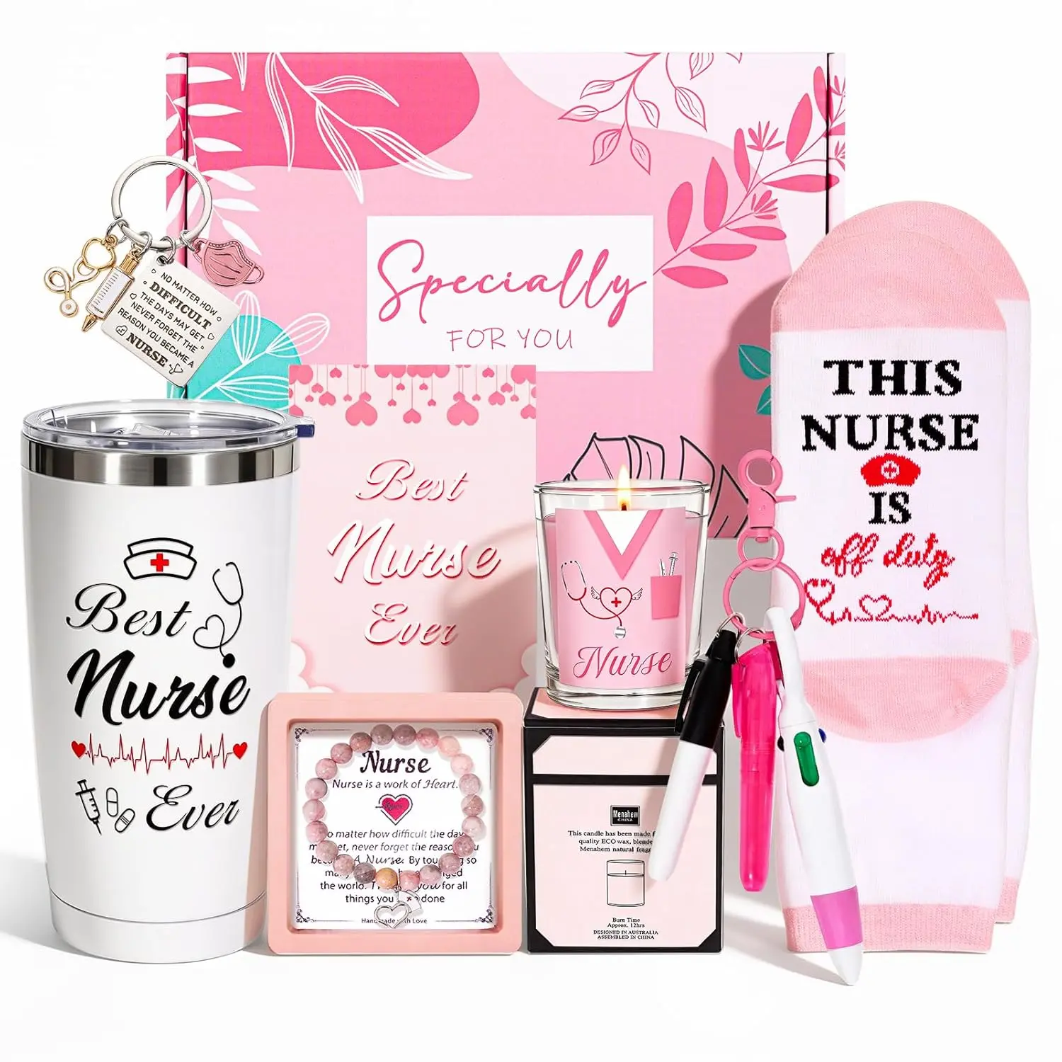 Nurse Gifts Pink Nurse Appreciation Gift Set for Women Gifts for Nurses Week Nurses Graduation Gift for Nursing Student Practitioner Appreciation Gift Essentials for Women Nursing School Basket