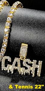 14k Gold Silver Plated Hip Ho Rapper Pendant Chain Necklace for Men-Iced Out Diamond King Pendant with 22 Inch Rope Tennis Chains