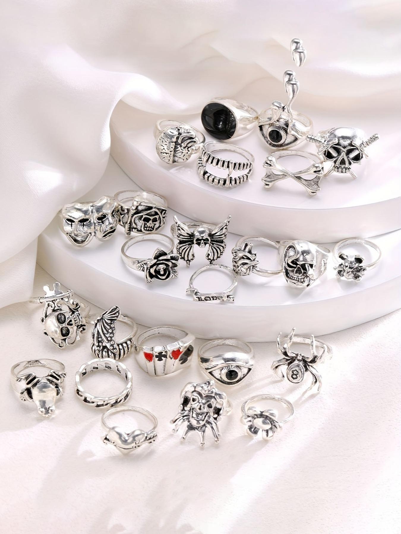 Punk Gothic Style Halloween Themed Ring Set, 24pcs/set Fashionable Skull & Spider Design Rings for Women & Men, Dark Aesthetic Rings, Trendy All-match & Exquisite Jewelry for Birthday Gift
