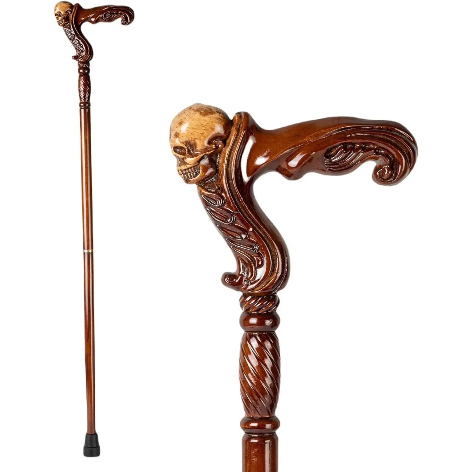 Walking Cane Hand Carved Wooden 37 Inch Ergonomic Handle Rubber Tip for Men Women Seniors Fashionable