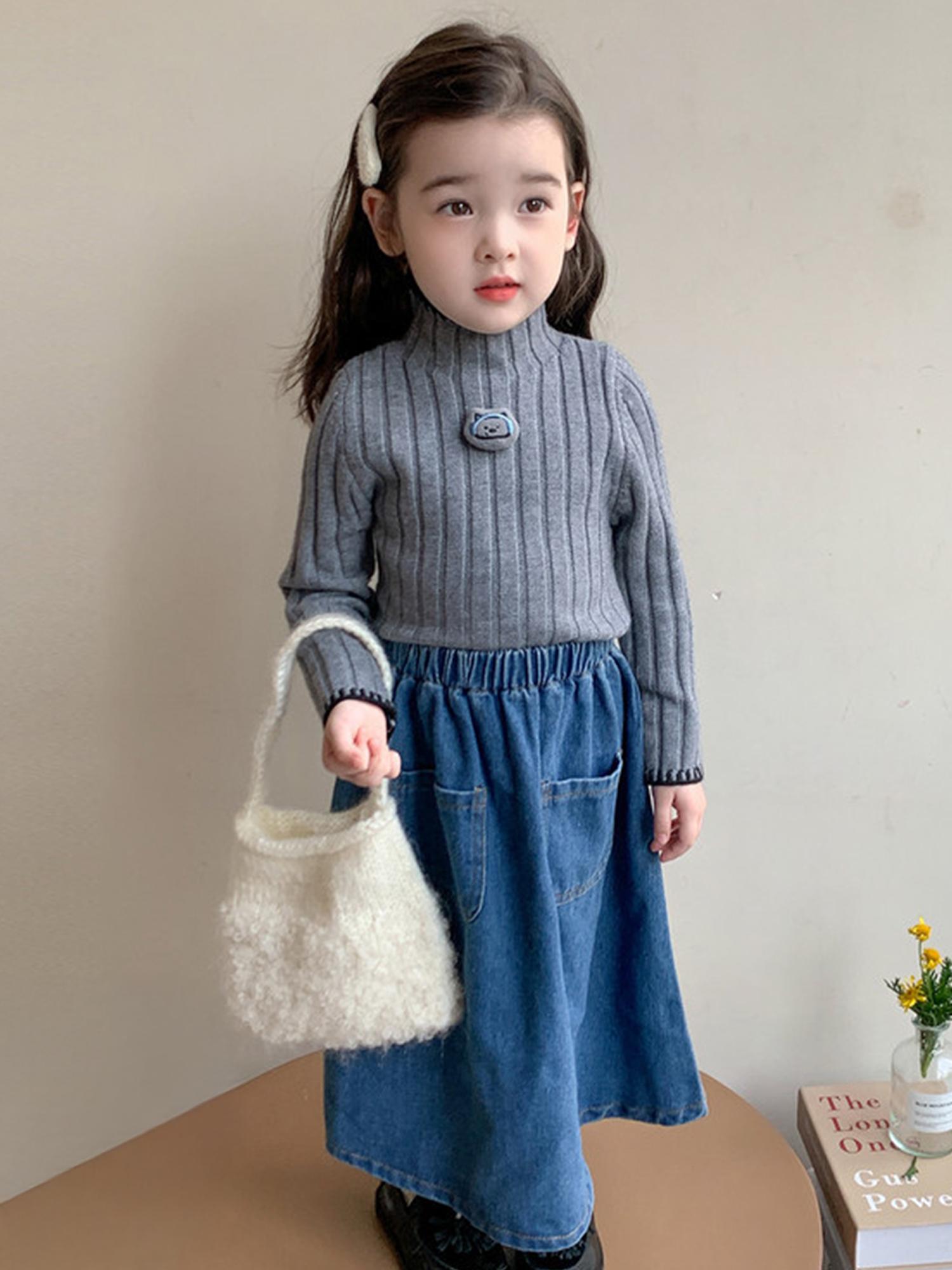 Girls' Thickened Turtleneck Sweater - Slim Fit Winter Warm Base Layer, Cute Solid Color Sweaters for Uniforms & Layering, Hand Washable Cold Weather Sweating Less for (for easy Outfits)