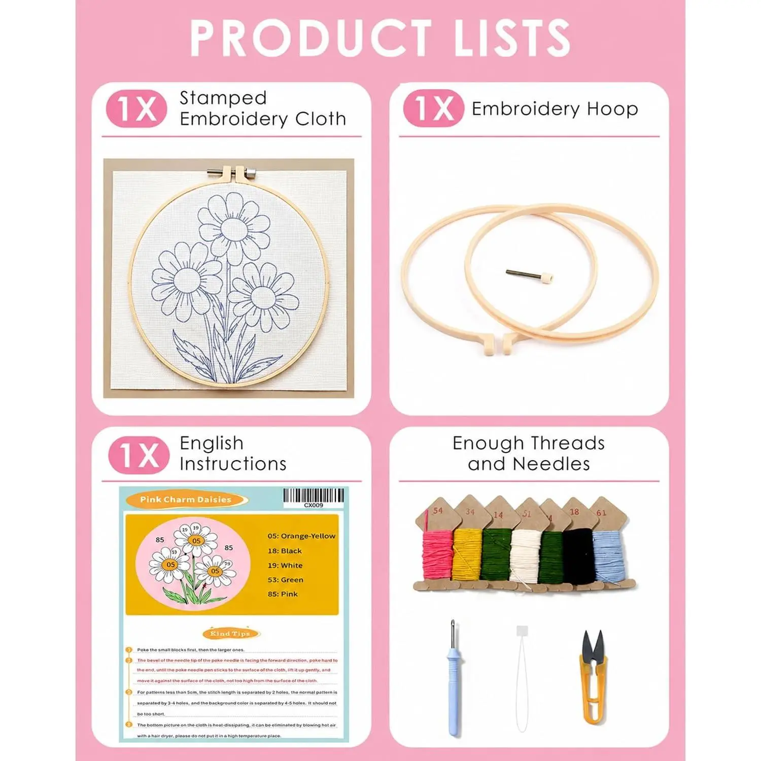 Flower Punch Kits,Daisy Punch Kits for Beginners,DIY Punch Embroidery Art & Craft kit for Adults with Video Tutorial Flower Punch Kits,Daisy Punch Kits for Beginners,DIY Punch Embroidery Art & Craft kit for Adults with Video Tutorial