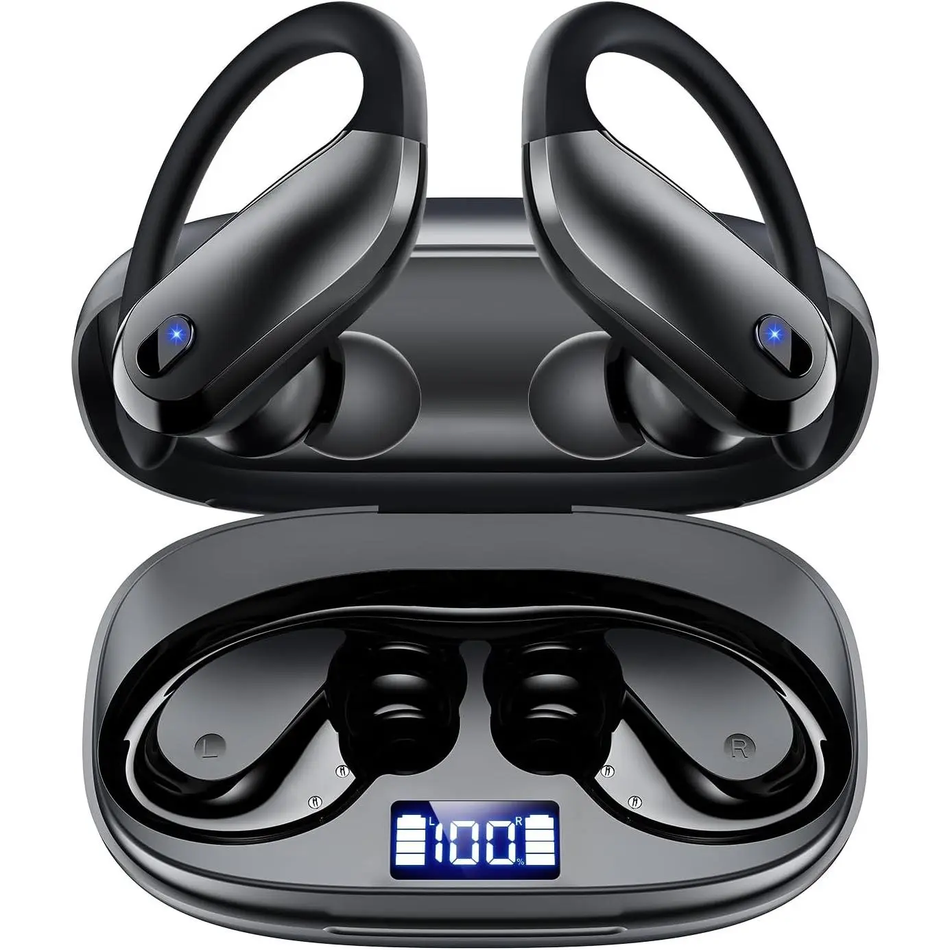 Wireless Earbuds Bluetooth 5.4 Sport Headphones with Earhooks, IPX7 Waterproof, 80H Playtime, Noise Cancelling Mic for Running & WorkoutGift