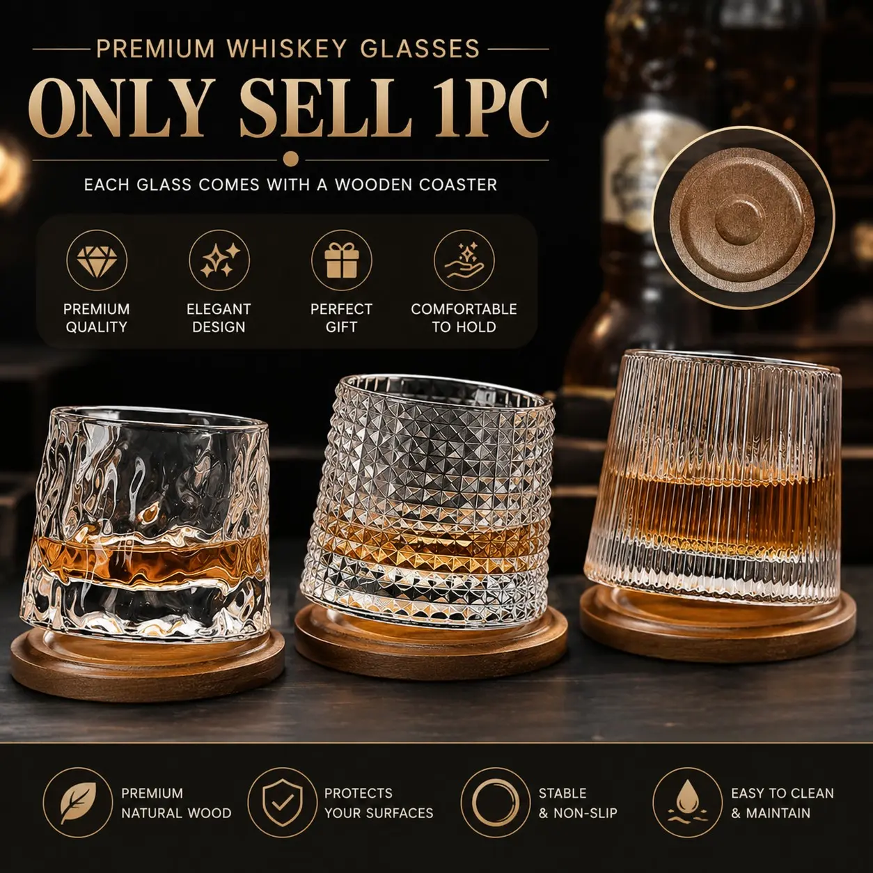 Rotating Glass Cup, Bar Cup, Whiskey Tumbler, Glass Tumblers, Transparent with Base, Creative Design, Non-Lead Crystal Glass, Available Now, Drinkware, Premium Drinking Glasses
