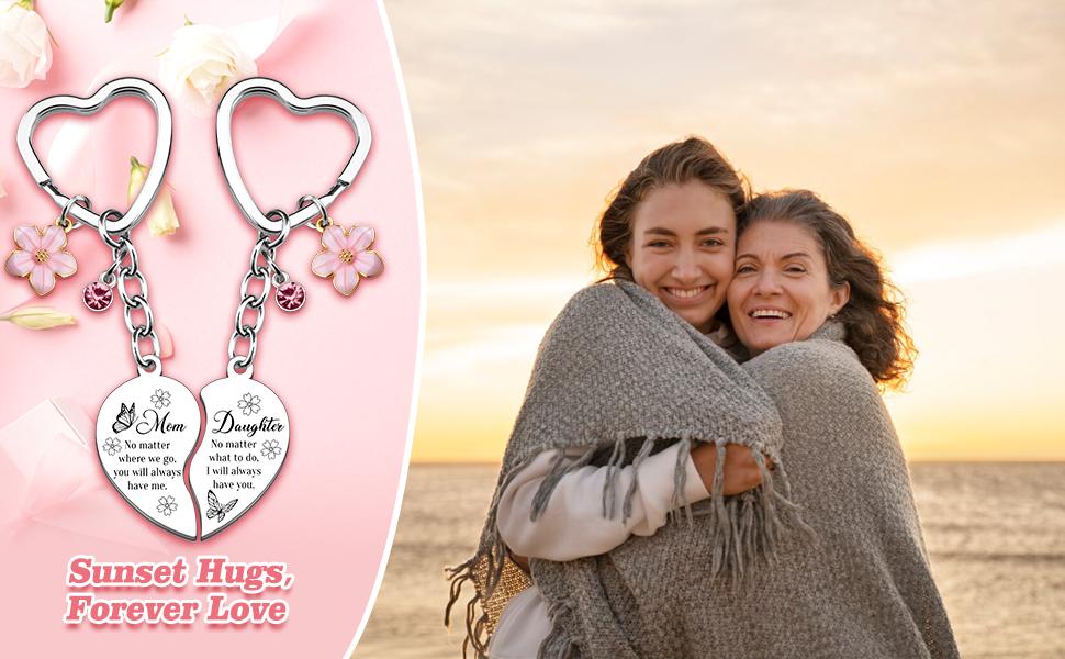Gifts for Mother and Daughter, Mother's Birthday Gift, Daughter's Keychain, Christmas and Mother's Day Gift for Mother, 2 Heart-Shaped Matching Keychains