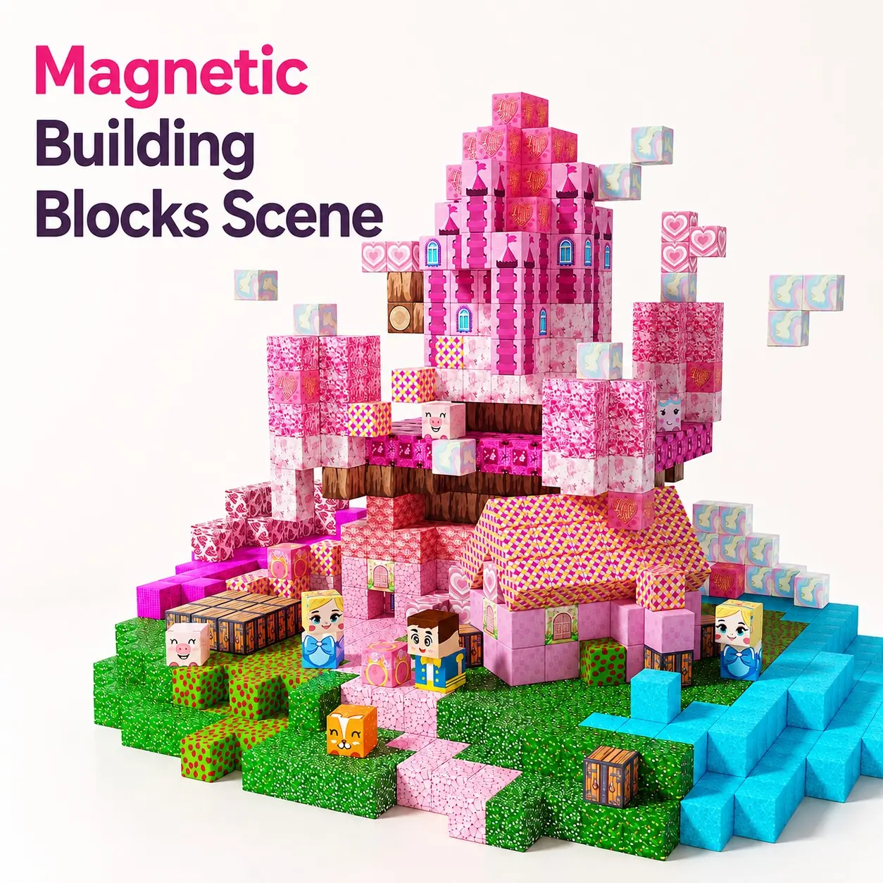 150pcs Princess Castle Magnetic Building Blocks Set, High-Quality Stem Puzzle Toy, Creative Gift for Kids Boys Girls