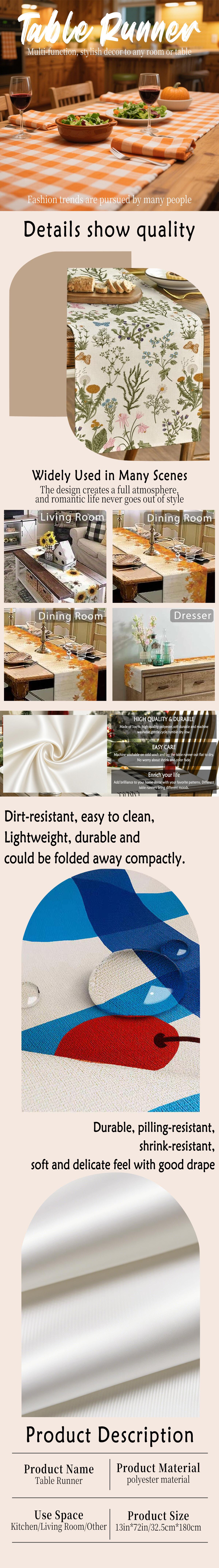 Table Runner Table Cover Floral Branch Design with Blossoms Neutral Tone for Spring Summer Birthday Wedding Anniversary Home Restaurant Cafe Kitchen Dining Table Event Styling Picnic