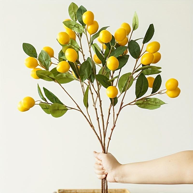 4pc Artificial Lemon Branch with 6 Lemon Fruits, Bonsai Ornament, Artificial Fake Fruit, Simulated Green Plant Decoration