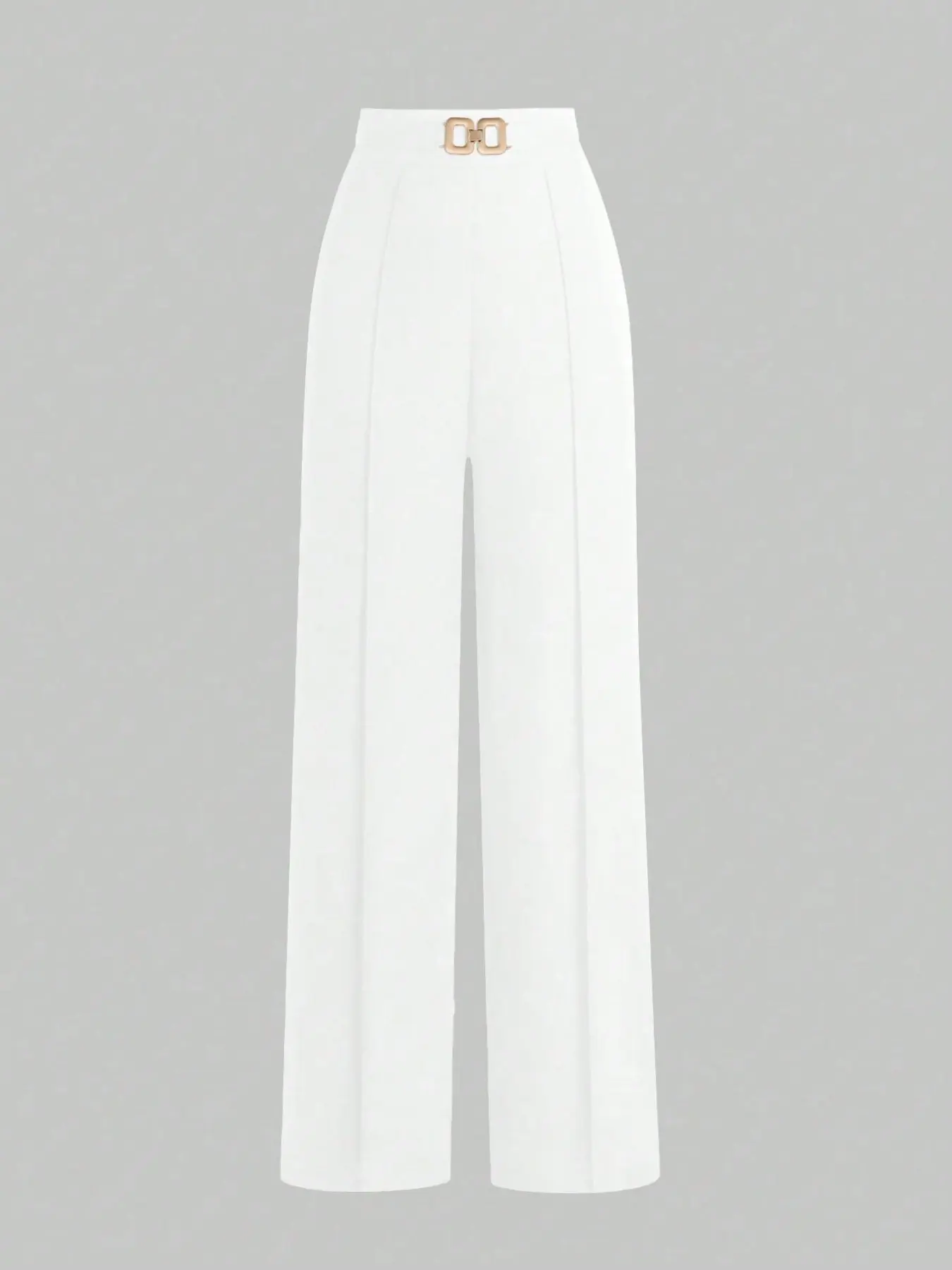High-Waisted Wide Leg Pants, Metal Buckle Design, Fall Winter Office Wear, Formal Long Pants, Tailored Trousers, Stretchy Fabric, Minimalist Style