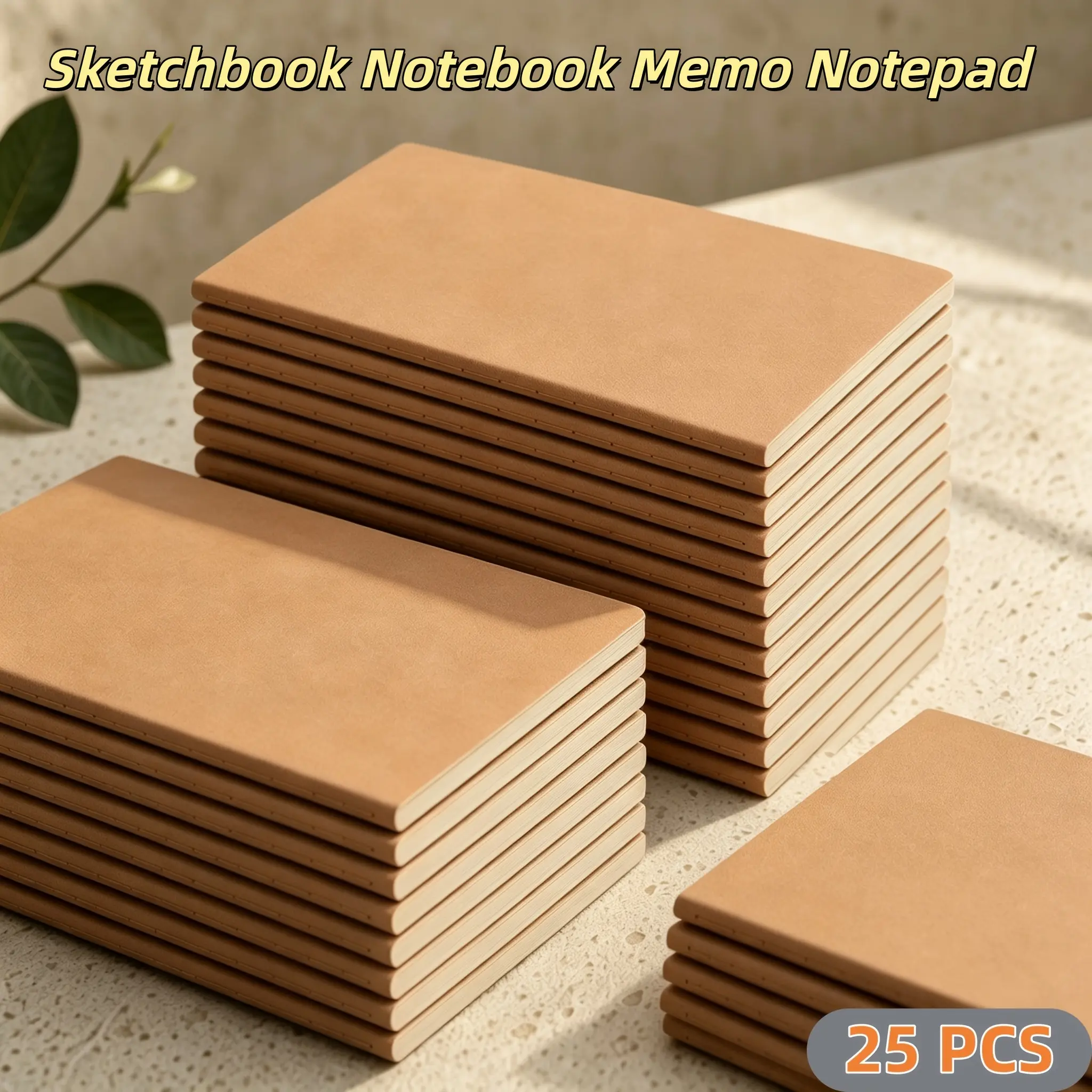 25PCS Bulk Pack Vintage Kraft Paper Cover Notebooks, Uncustomized Unlined Portable Sketching Books with Thick Pages for Classroom, Office Use