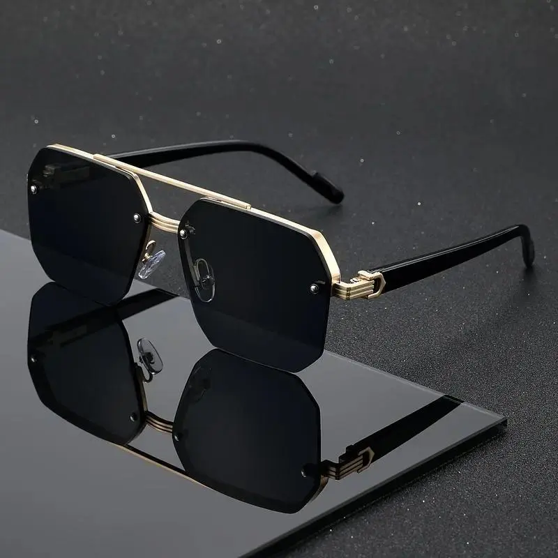 Stylish Retro Square Unisex Sunglasses, Lightweight Rubber Frame with Double Bridge and UV Protection for Driving & OOTD