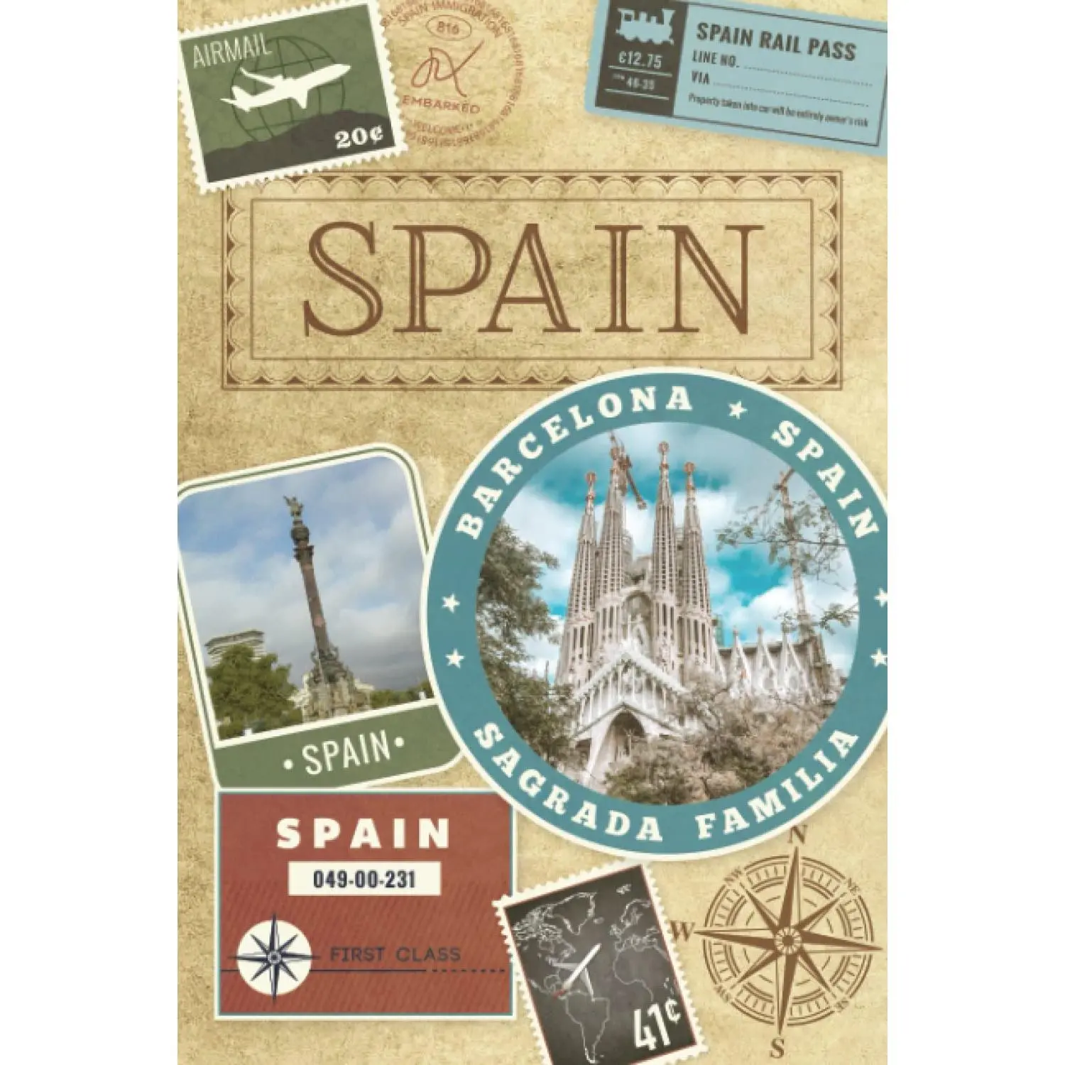 Retro Blank Lined Spain Travel Notebook - Paperback Travel Diary, Office Stationery for Holiday & Study Abroad Use