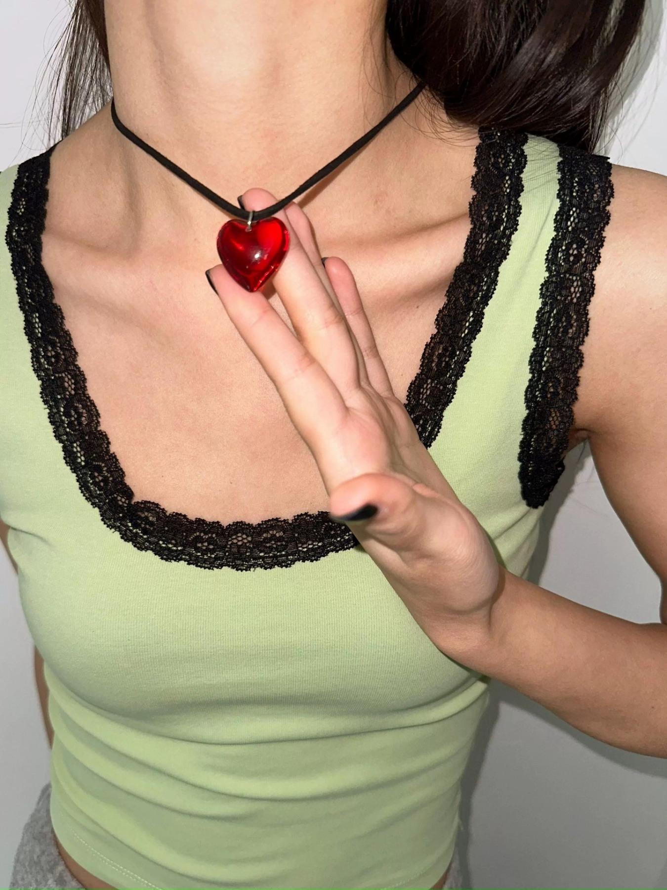 Mother's Day Gift Women's Heart Shaped Pendant Necklace, Fashionable Artificial Crystal Jewelry For Party
