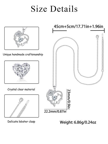 Rose Jewelry Gift Box With Heart Rose Mom Pendant Necklace, High End Necklace for Mama Grandma, Perfect for Mother's Day Gift Christmas Gift