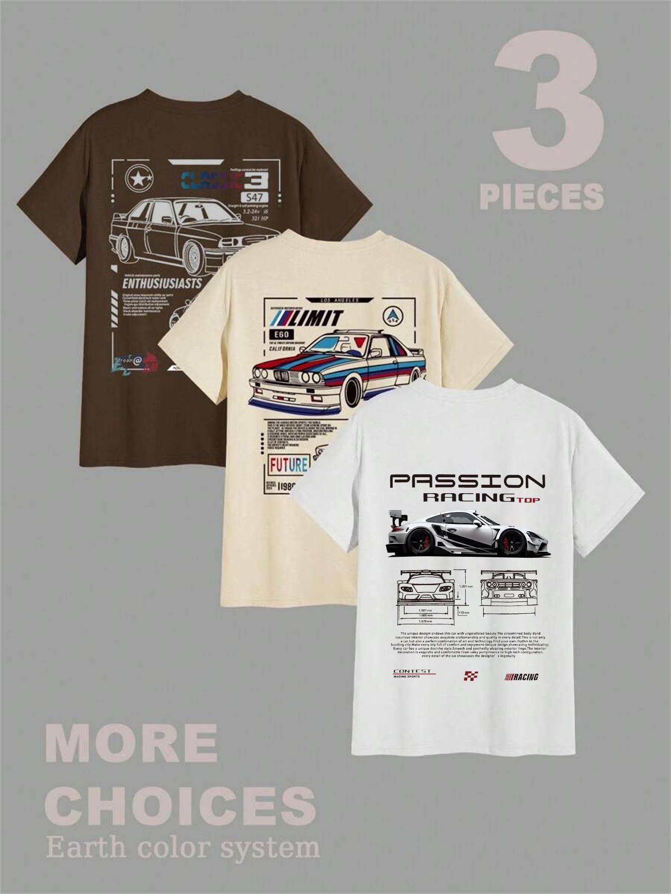 Men's Car Graphic Tee, Regular Fit Casual Short Sleeve Round Neck T-shirt for Summer, Men's Top for Daily Wear, Casual Style Tee