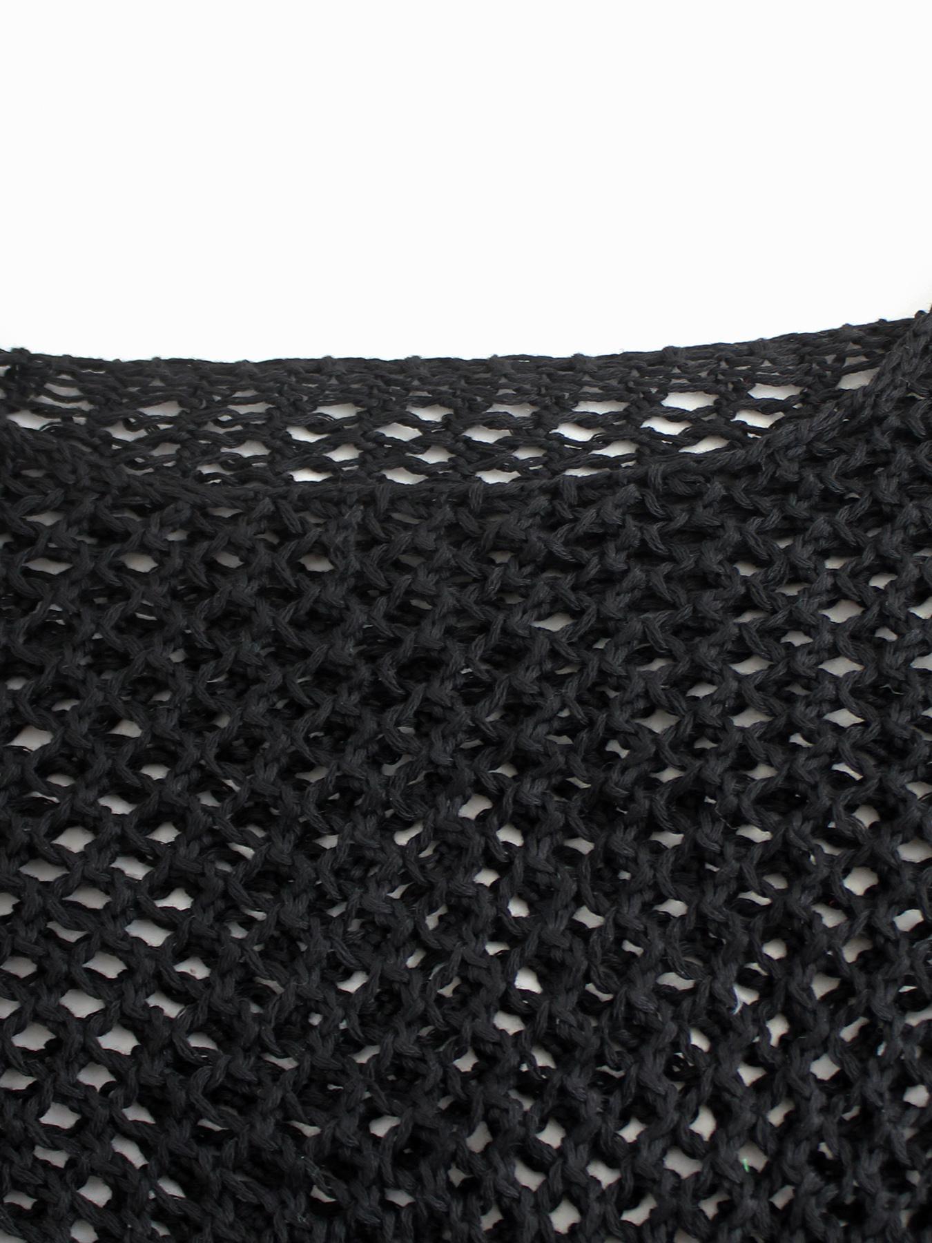 Women's Plain Hollow Out Long Sleeve Crew Neck Cropped, Casual Flounce Sleeve Round Neck Crop Knit Top for Summer, Ladies Clothes for Beach Holiday Vacation, Crochet Cover Ups