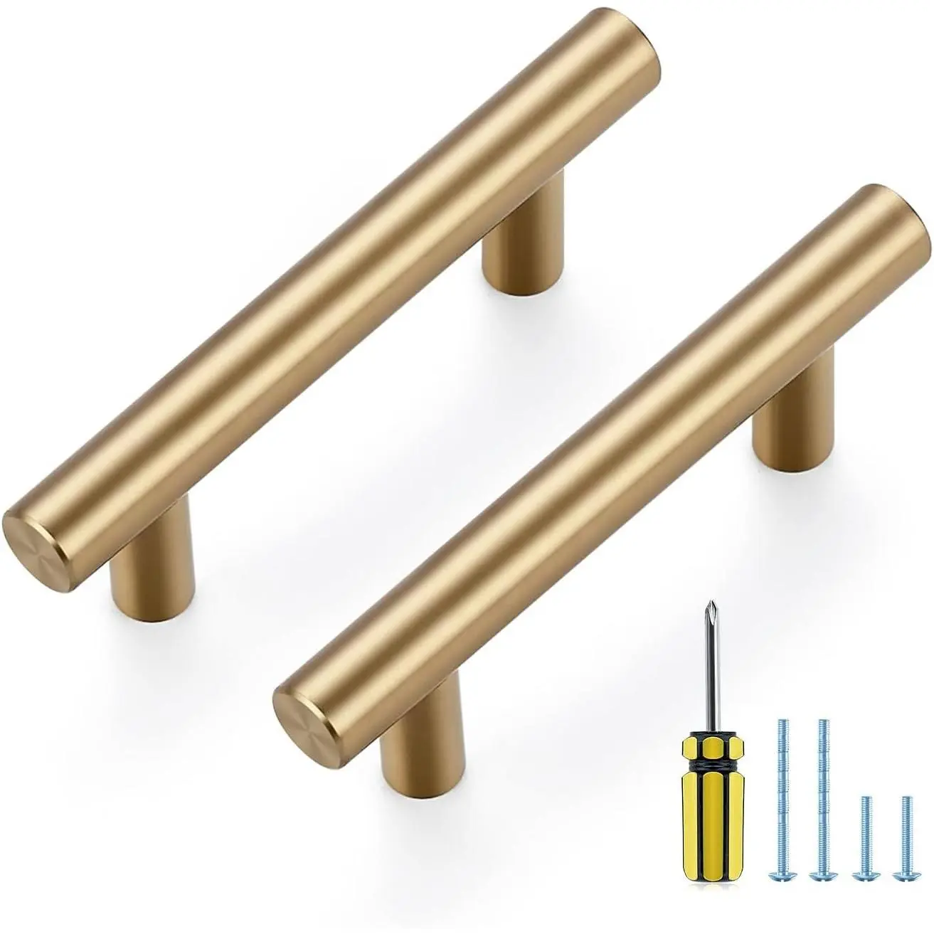 Ravinte Champagne Bronze Cabinet Handles 10 Pack, 2-1/2 Inch Hole Center 4 Inch Total Length, Stainless Steel Round Pulls with Smooth Edges & Screwdriver, for Dresser Drawer Cupboard