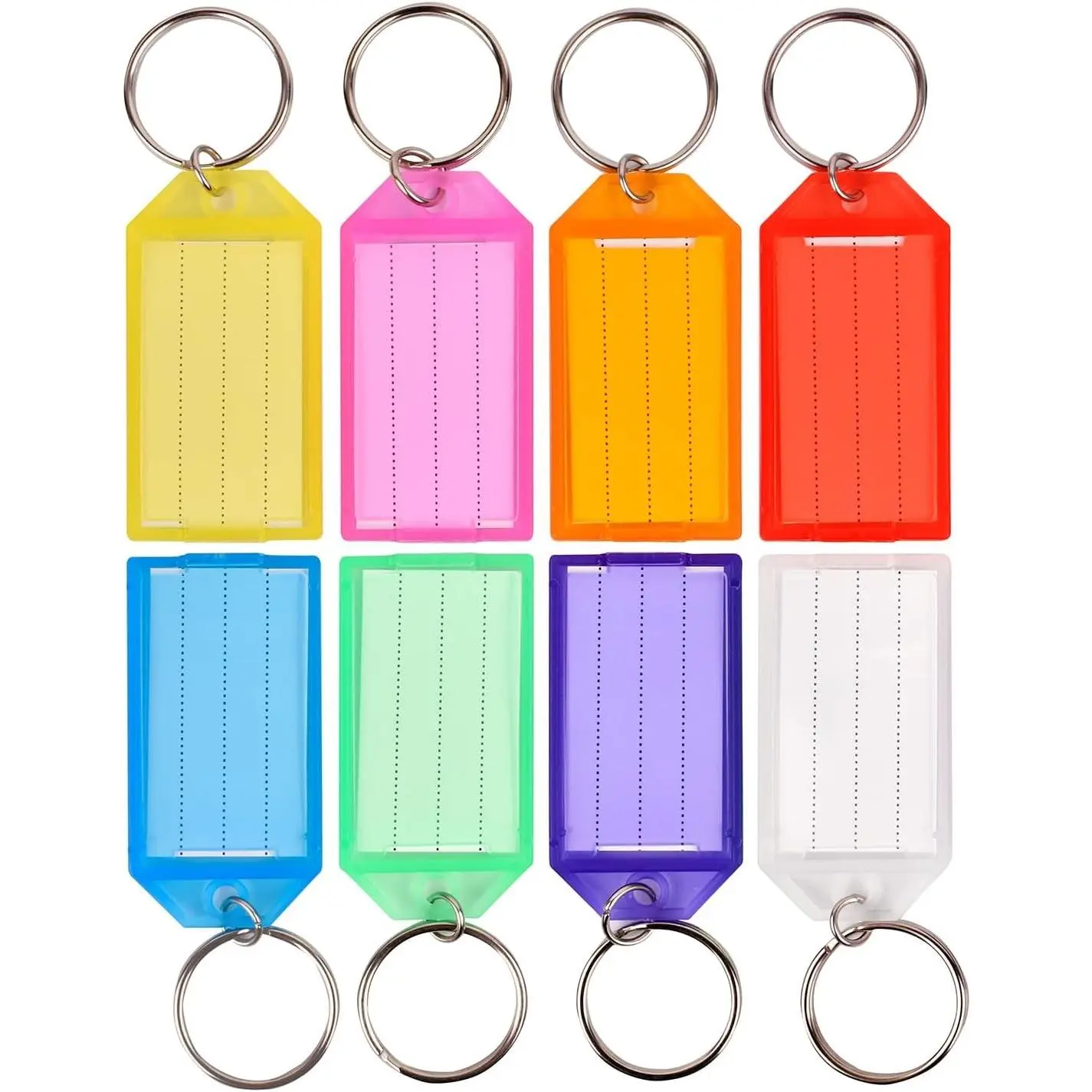100Pcs Plastic Key Tags with Labels and Rings | 8 Assorted Colors Key Identification Tags for Luggage, USB Drives, Backpacks & Keys